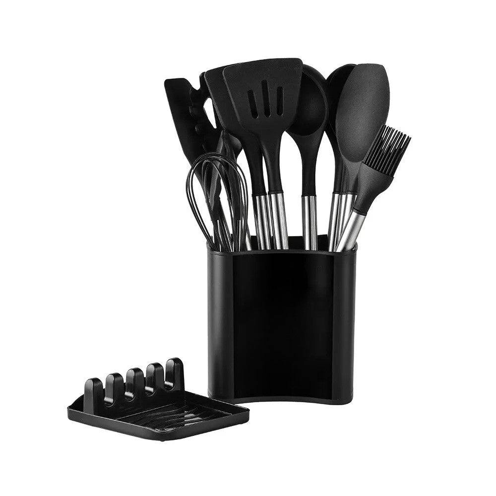 KITCHENORA – Complete Utensil Set with Silicone Heads & Wood-Style Handles 10