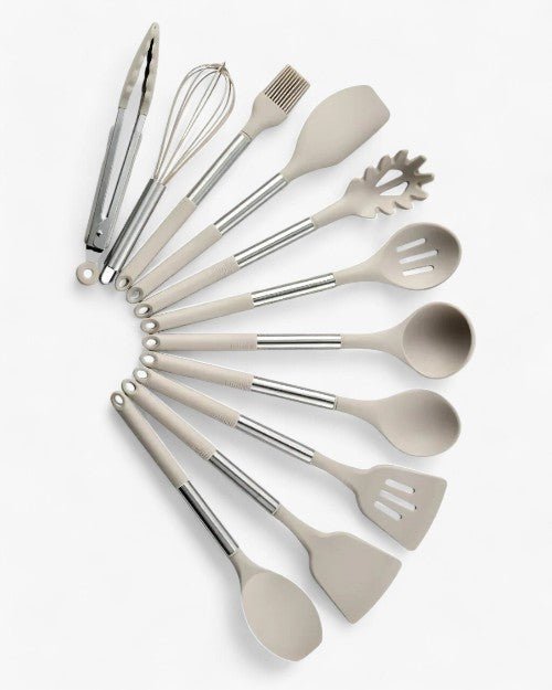 KITCHENORA – Complete Utensil Set with Silicone Heads & Wood-Style Handles 8