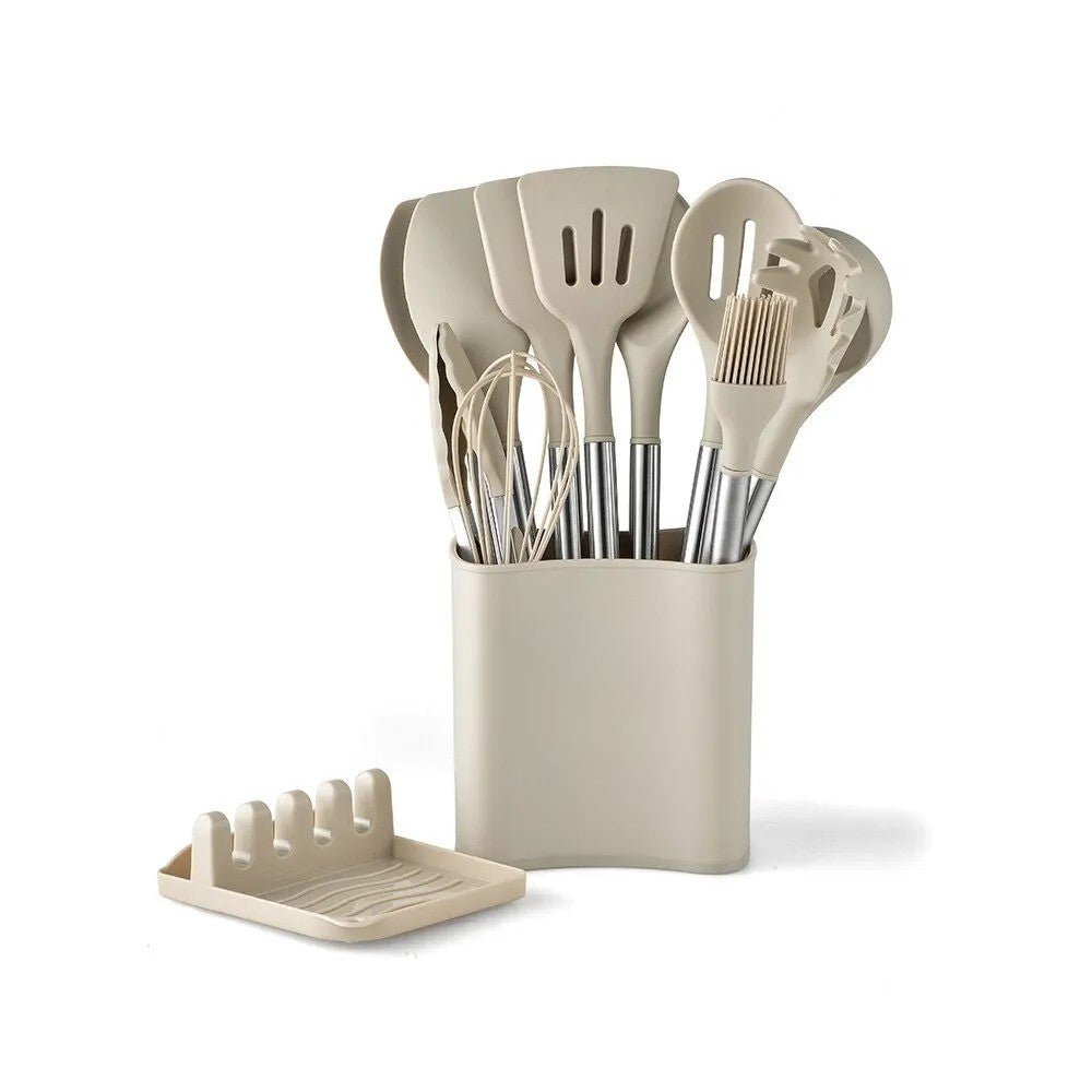 KITCHENORA – Complete Utensil Set with Silicone Heads & Wood-Style Handles 9