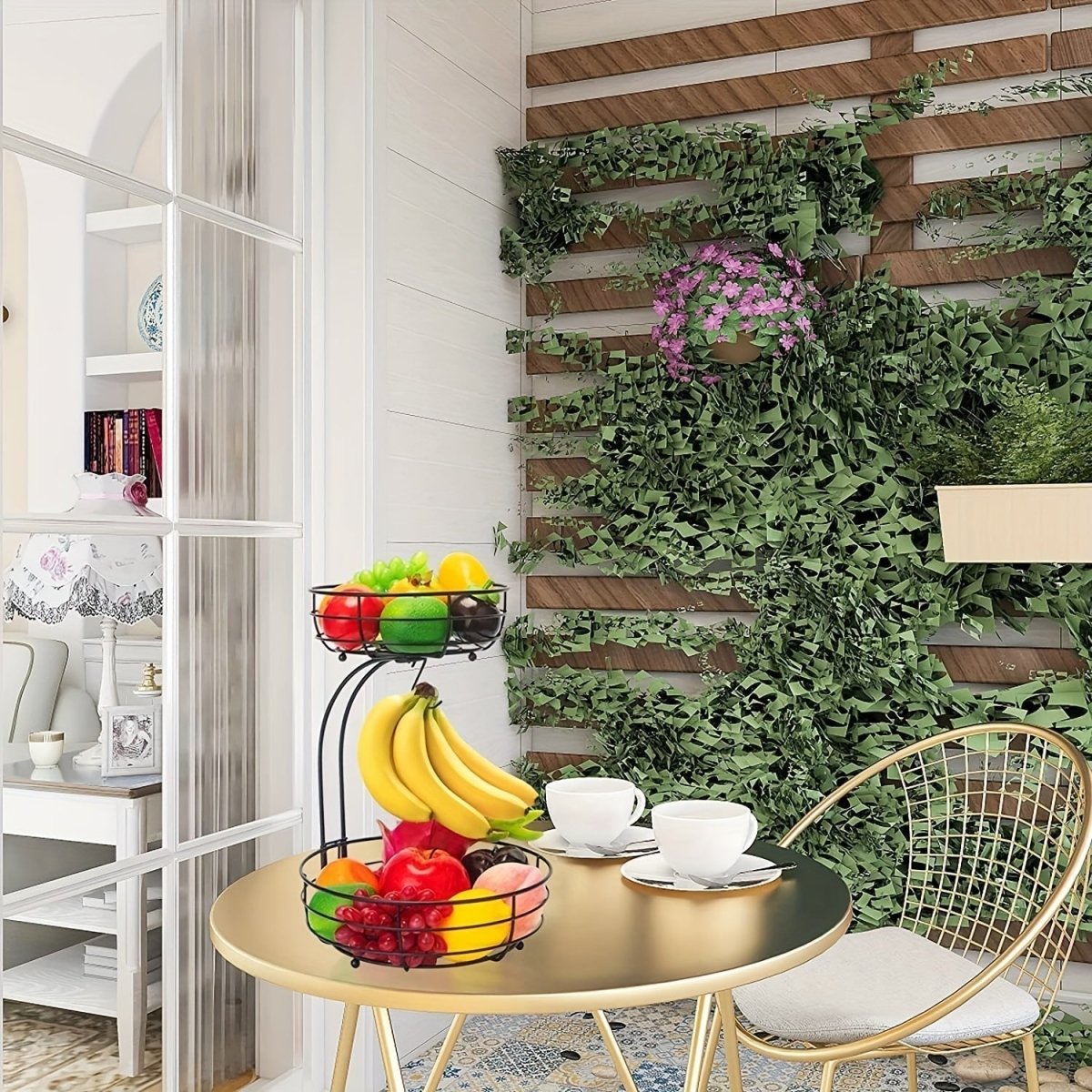 Kitchenova Fruit Haven | 2-Tier Metal Fruit Basket with Banana Holder | Modern Kitchen Organizer | Durable Counter Storage 2
