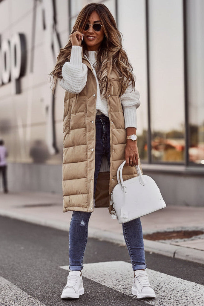 WINTERLAY – Elegant Knee-Length Quilted Vest for Women, Easy Layering