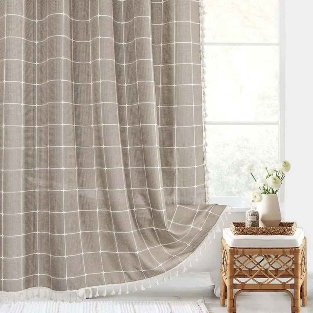Liora Bohemian Farmhouse Shower Curtain with Waterproof Coating & Tassels 0