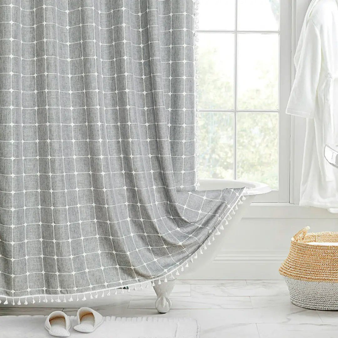 Liora Bohemian Farmhouse Shower Curtain with Waterproof Coating & Tassels 1