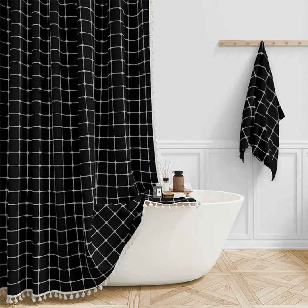 Liora Bohemian Farmhouse Shower Curtain with Waterproof Coating & Tassels 2