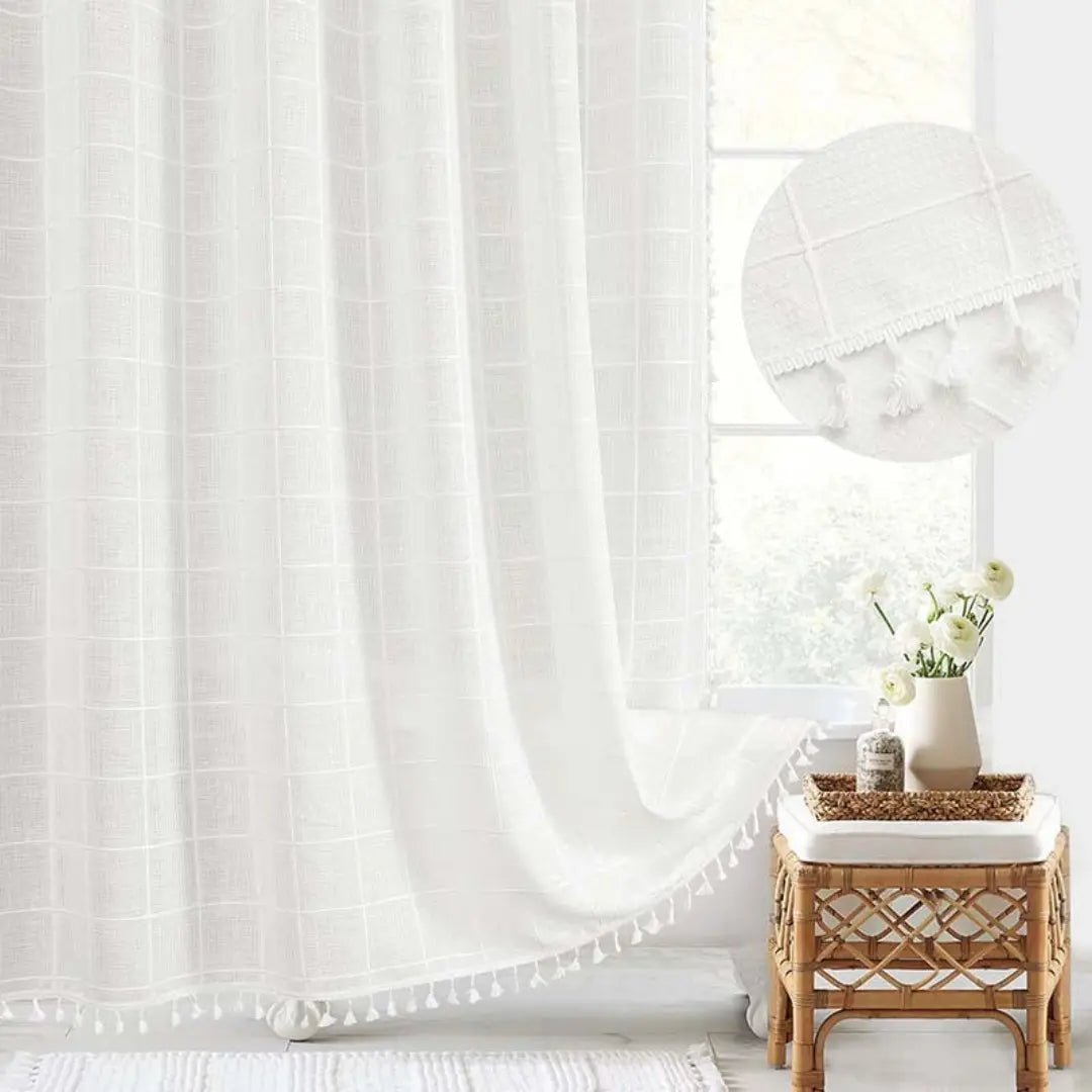 Liora Bohemian Farmhouse Shower Curtain with Waterproof Coating & Tassels 3
