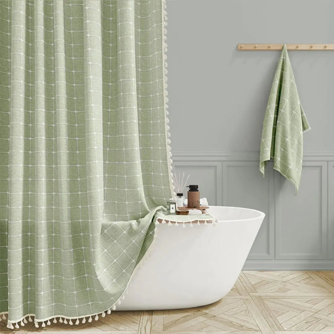 Liora Bohemian Farmhouse Shower Curtain with Waterproof Coating & Tassels 4