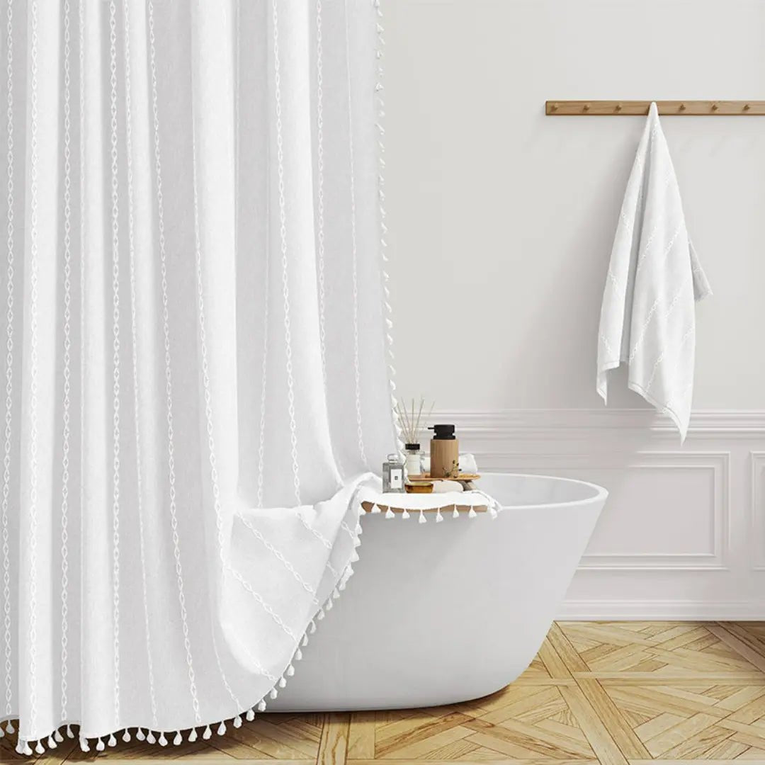 Liora Bohemian Farmhouse Shower Curtain with Waterproof Coating & Tassels 5