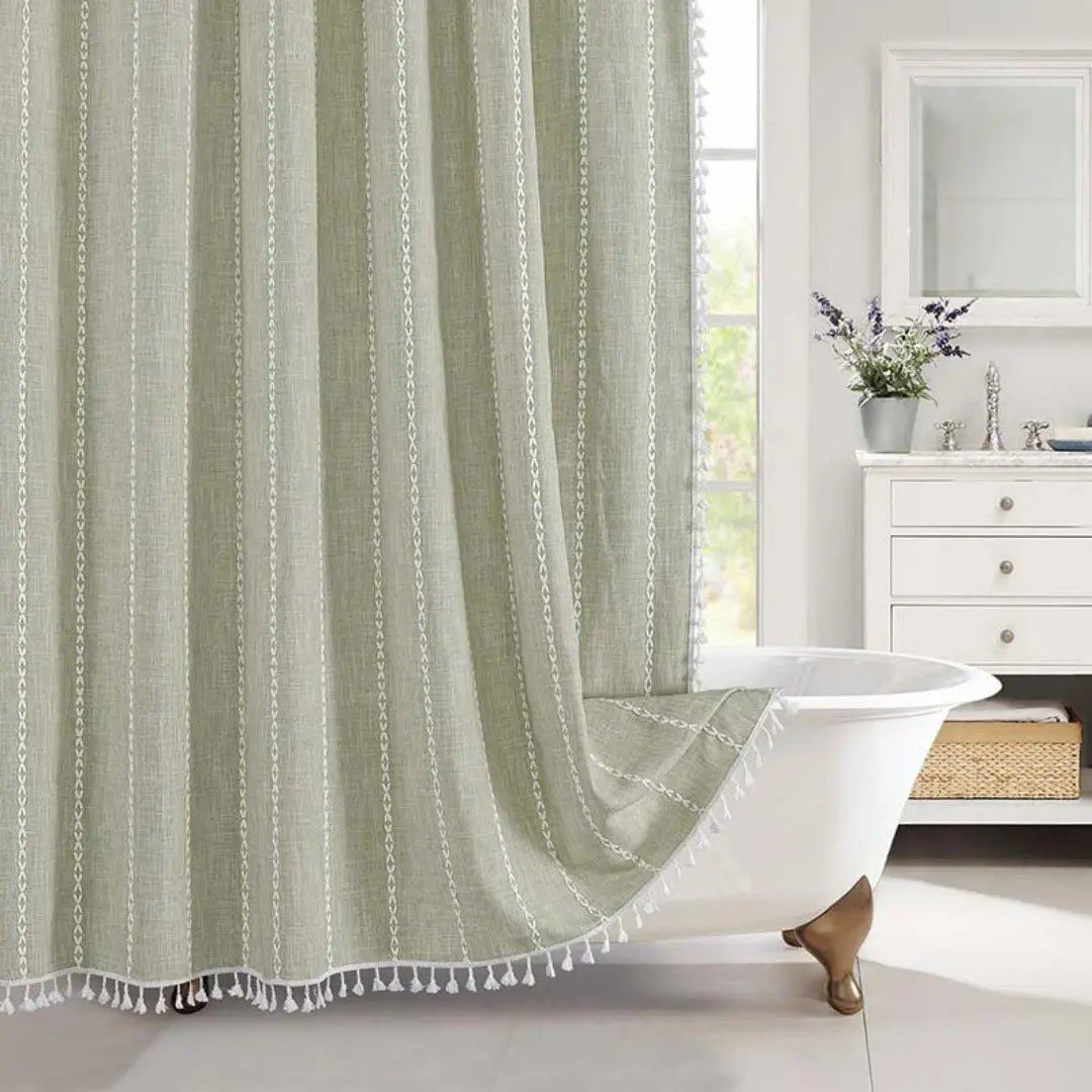 Liora Bohemian Farmhouse Shower Curtain with Waterproof Coating & Tassels 6