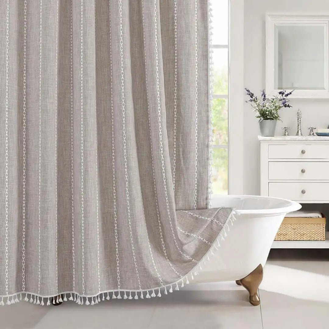 Liora Bohemian Farmhouse Shower Curtain with Waterproof Coating & Tassels 7