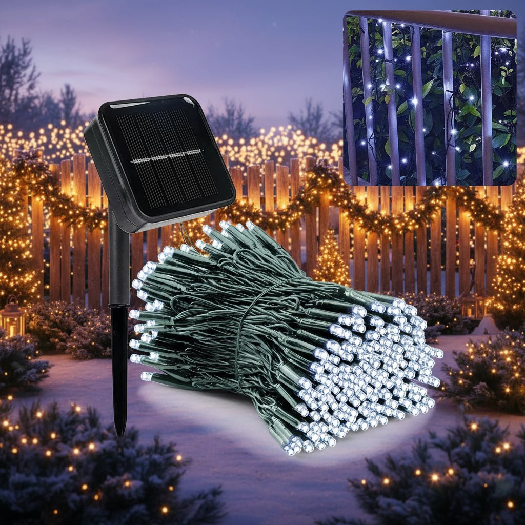 LumièreJoyeuse - Solar LED Christmas Garland with 300 Lights & 8 Modes, Weatherproof Decor 0