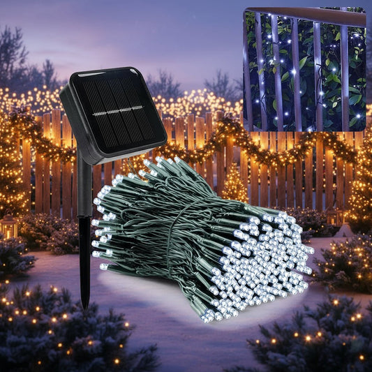 LumièreJoyeuse - Solar LED Christmas Garland with 300 Lights & 8 Modes, Weatherproof Decor 0