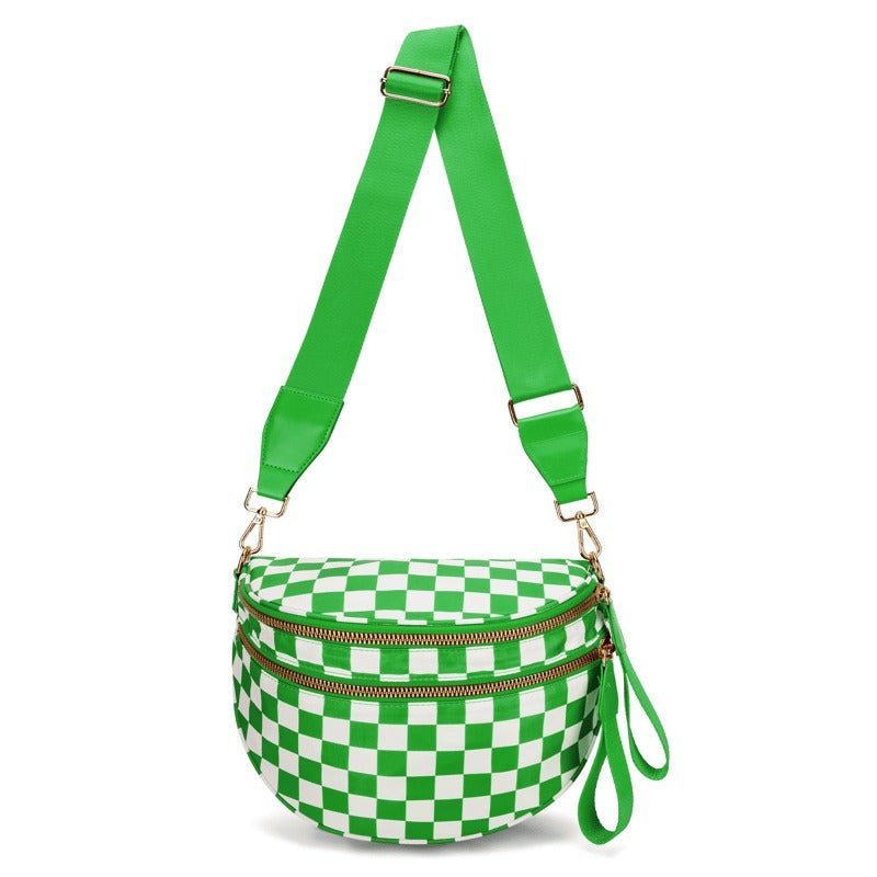 LuxeMosaic Iris Crossbody Bag | Stylish checkerboard purse with adjustable strap for everyday essentials 11