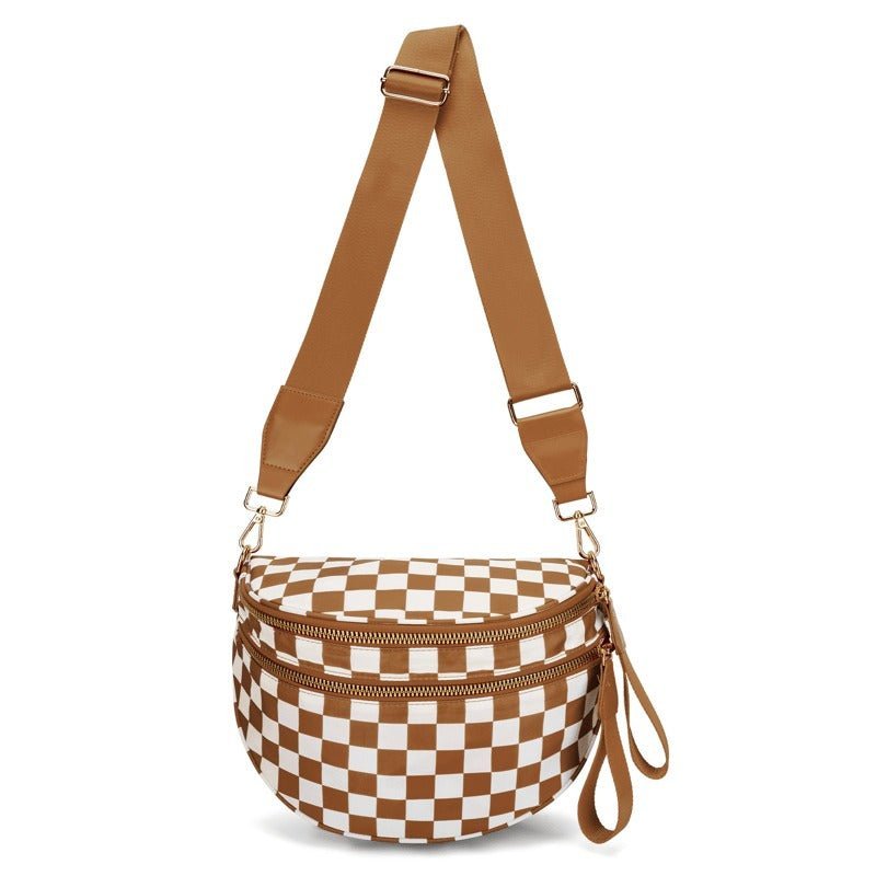 LuxeMosaic Iris Crossbody Bag | Stylish checkerboard purse with adjustable strap for everyday essentials 7