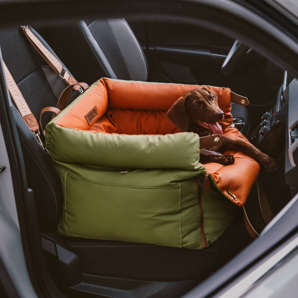 PAWCOVE – Luxury Dog Car Seat with Safety Belt, Faux Leather and Non-Slip Base