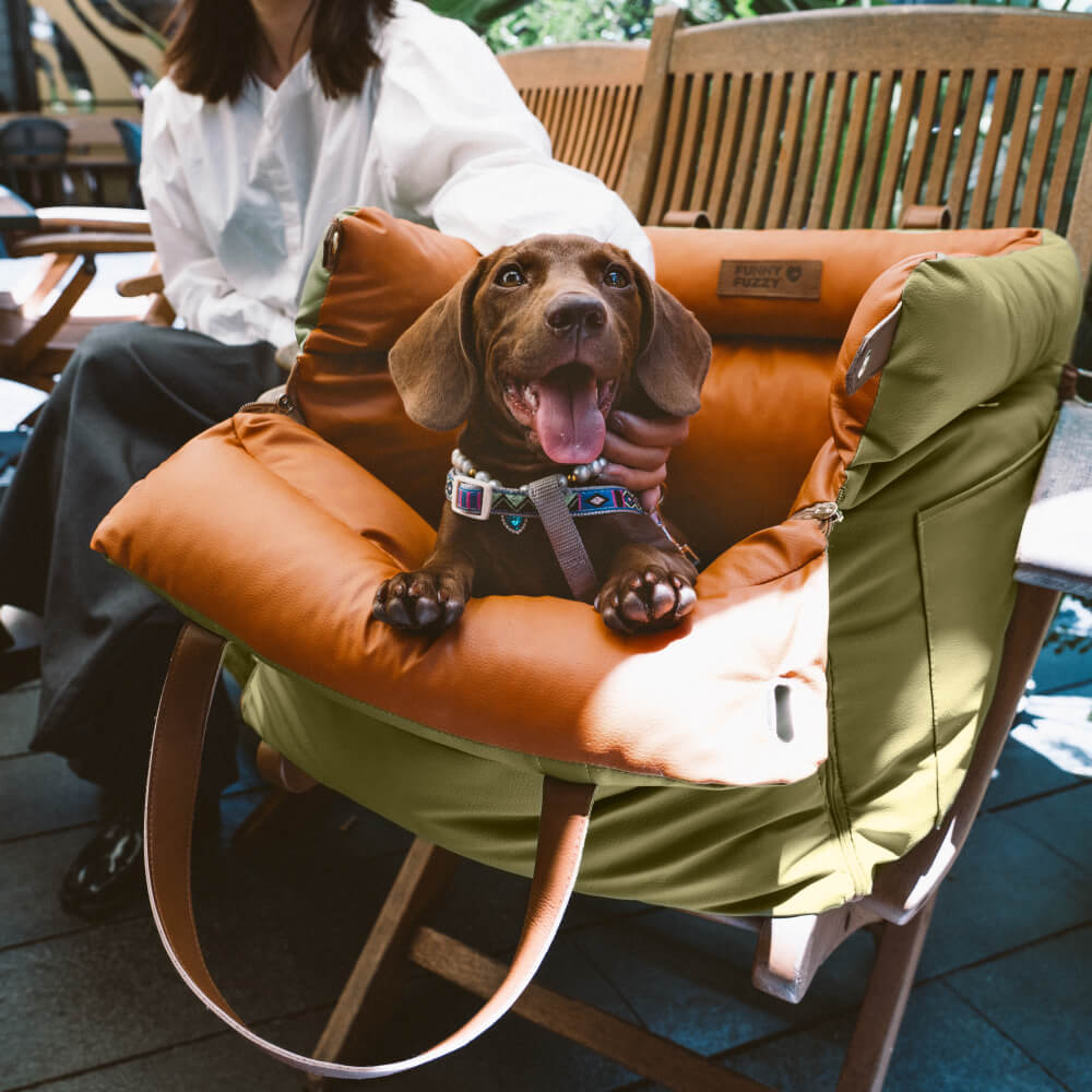 PAWCOVE – Luxury Dog Car Seat with Safety Belt, Faux Leather and Non-Slip Base