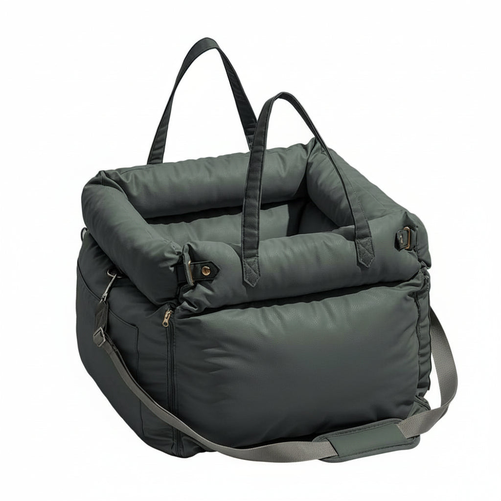 PAWCOVE – Luxury Dog Car Seat with Safety Belt, Faux Leather and Non-Slip Base