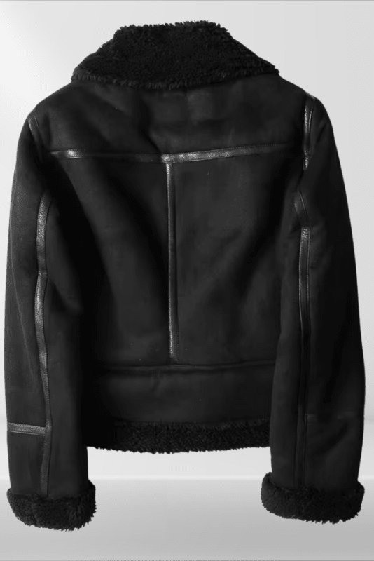 Madeleine - Women's Sherpa Bomber Jacket with Ribbed Cuffs & Metal Zipper 4