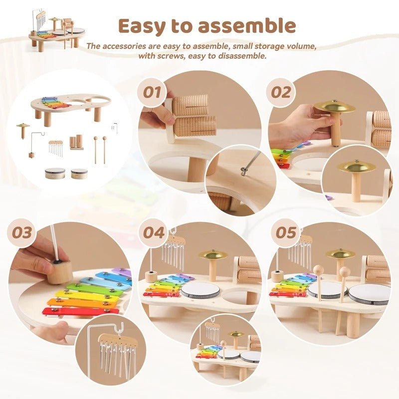 TONIVO – Wooden Musical Toy Set for Toddlers with Xylophone and Drum