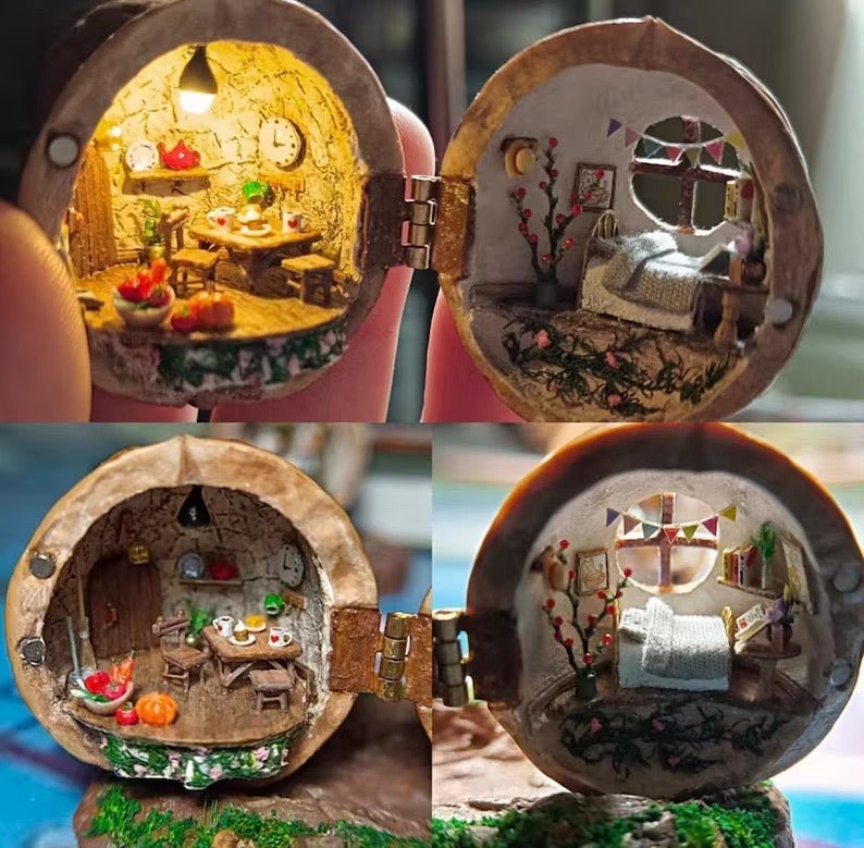 NATUREHAVEN – Handmade Walnut Shell Dollhouse for Unique Miniature Décor 1