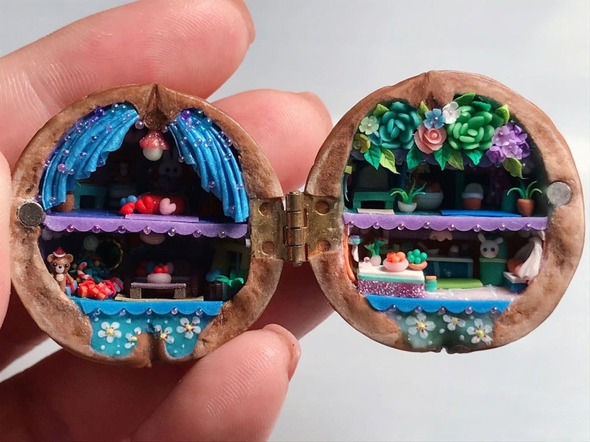 NATUREHAVEN – Handmade Walnut Shell Dollhouse for Unique Miniature Décor 11