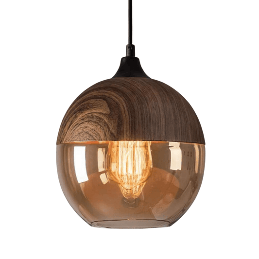 NordLuna - Adjustable Height Wooden Ceiling Lamp with Tinted Glass Light Fixture 0