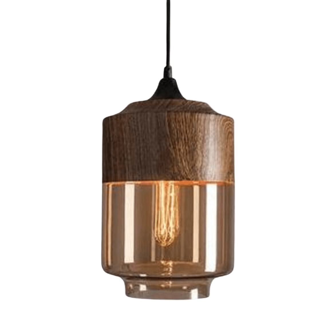 NordLuna - Adjustable Height Wooden Ceiling Lamp with Tinted Glass Light Fixture 2