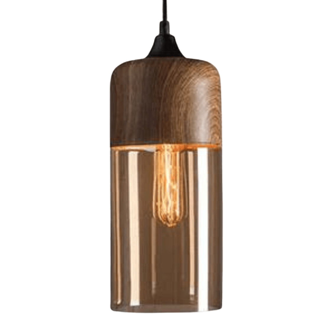 NordLuna - Adjustable Height Wooden Ceiling Lamp with Tinted Glass Light Fixture 3
