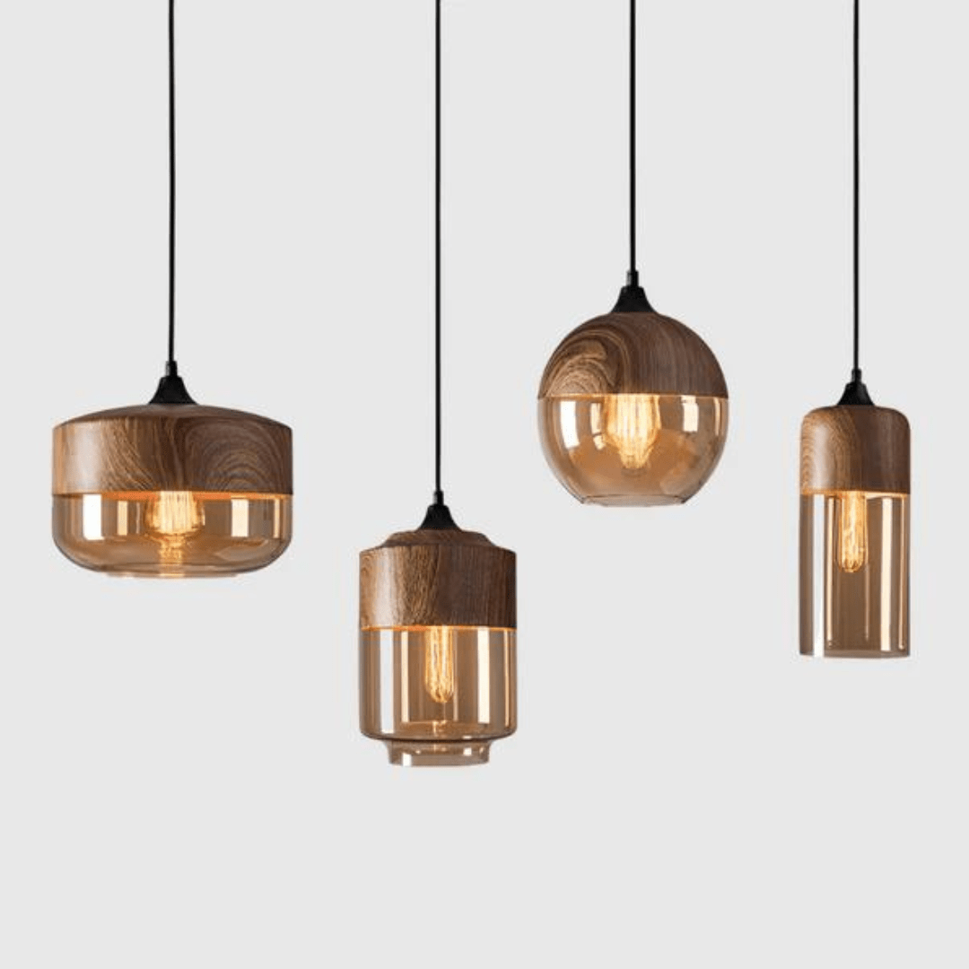 NordLuna - Adjustable Height Wooden Ceiling Lamp with Tinted Glass Light Fixture 4