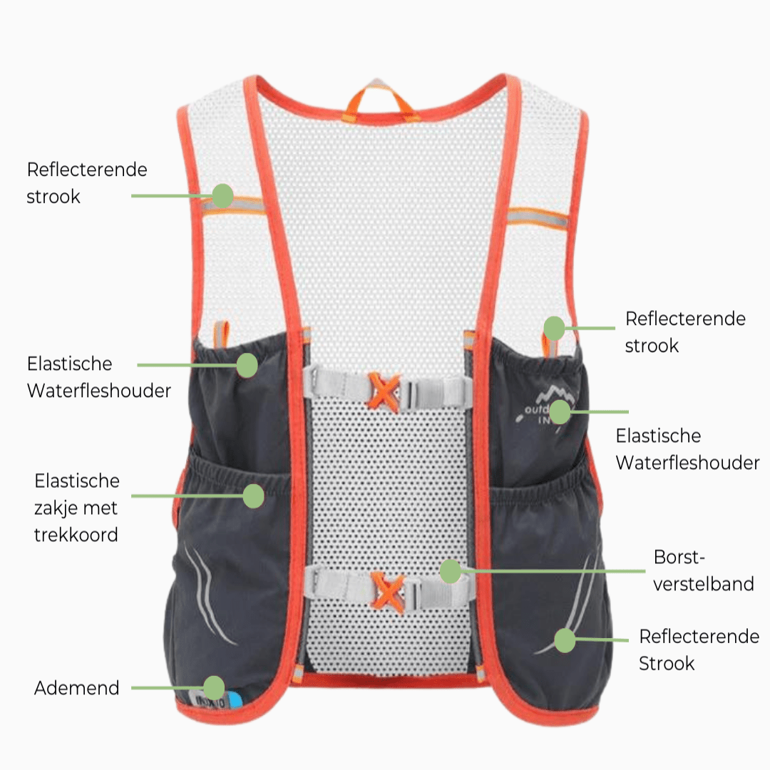 OutdoorHaven Trailrun Hydration Vest with 2 Soft Flasks and Reflective Stripes 6