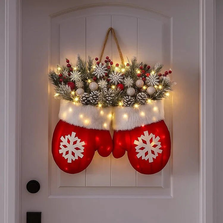 Pre-Lit Christmas Wreath - Mitten Shape with 120 LEDs & Timer for Holiday Decor 1