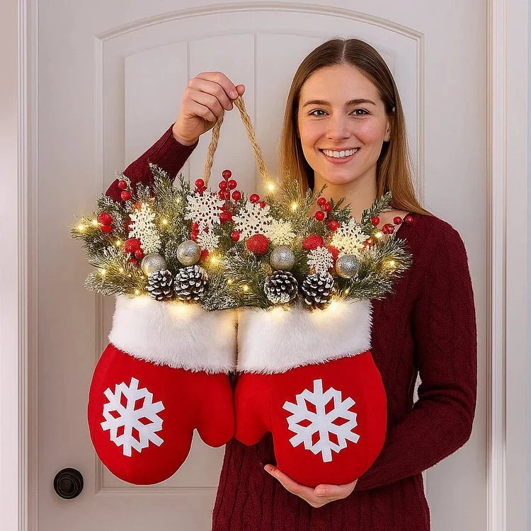 Pre-Lit Christmas Wreath - Mitten Shape with 120 LEDs & Timer for Holiday Decor 2