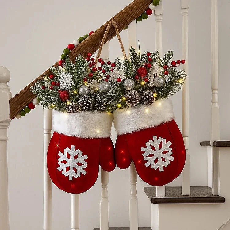 Pre-Lit Christmas Wreath - Mitten Shape with 120 LEDs & Timer for Holiday Decor 3
