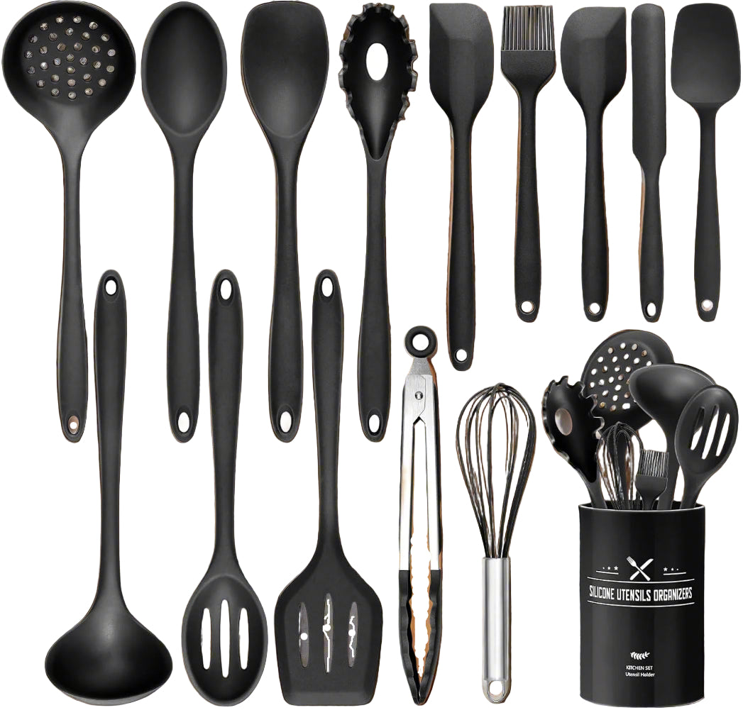 Premium Silicone Kitchen Utensil Set - 15-Piece Heat-Resistant Tools, Spatulas & Ladle 0