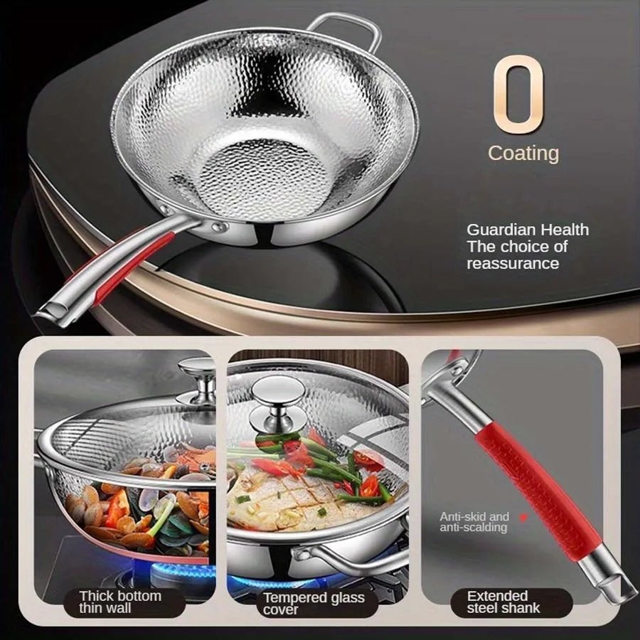 Premium Titanium Round Bottom Wok - Uncoated Non-Stick Stir-Fry Pan for Induction Cookers 3