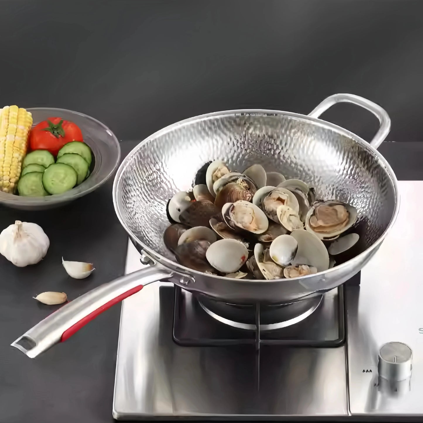 Premium Titanium Round Bottom Wok - Uncoated Non-Stick Stir-Fry Pan for Induction Cookers 6