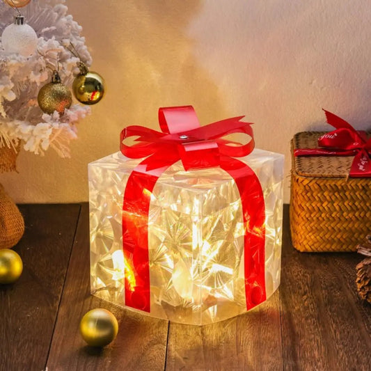 GLIMBOX – Illuminated Christmas Gift Box Ornament with 100 LED Lights for Holiday Decor