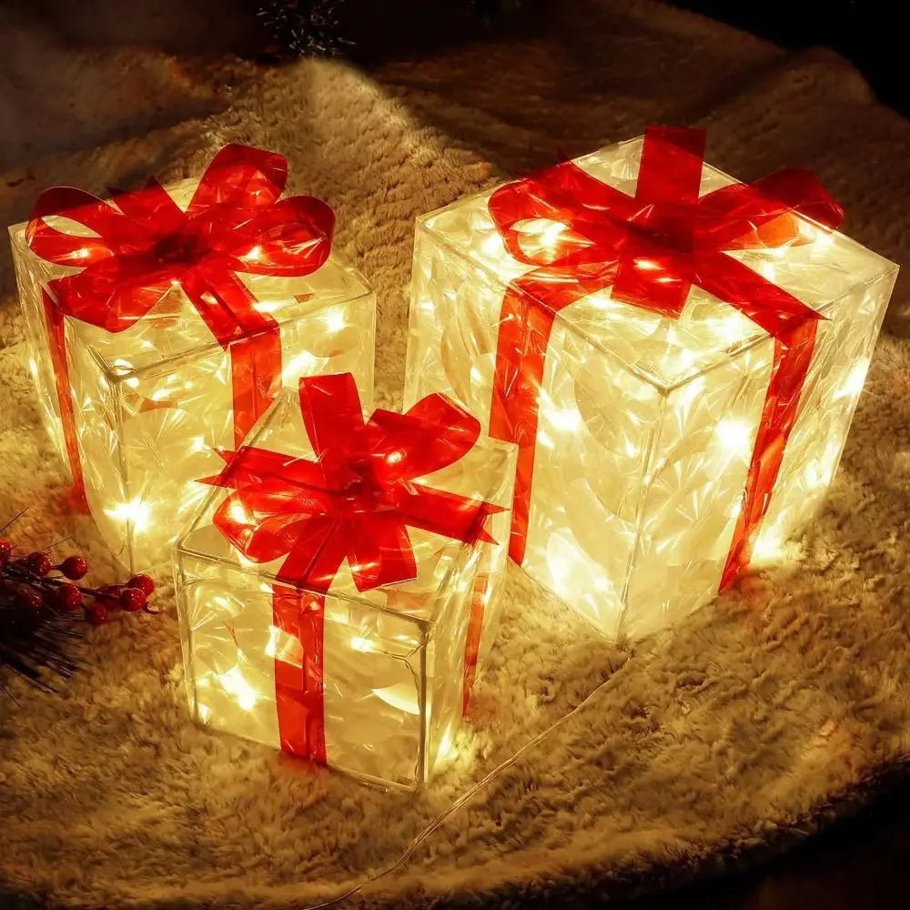 GLIMBOX – Illuminated Christmas Gift Box Ornament with 100 LED Lights for Holiday Decor