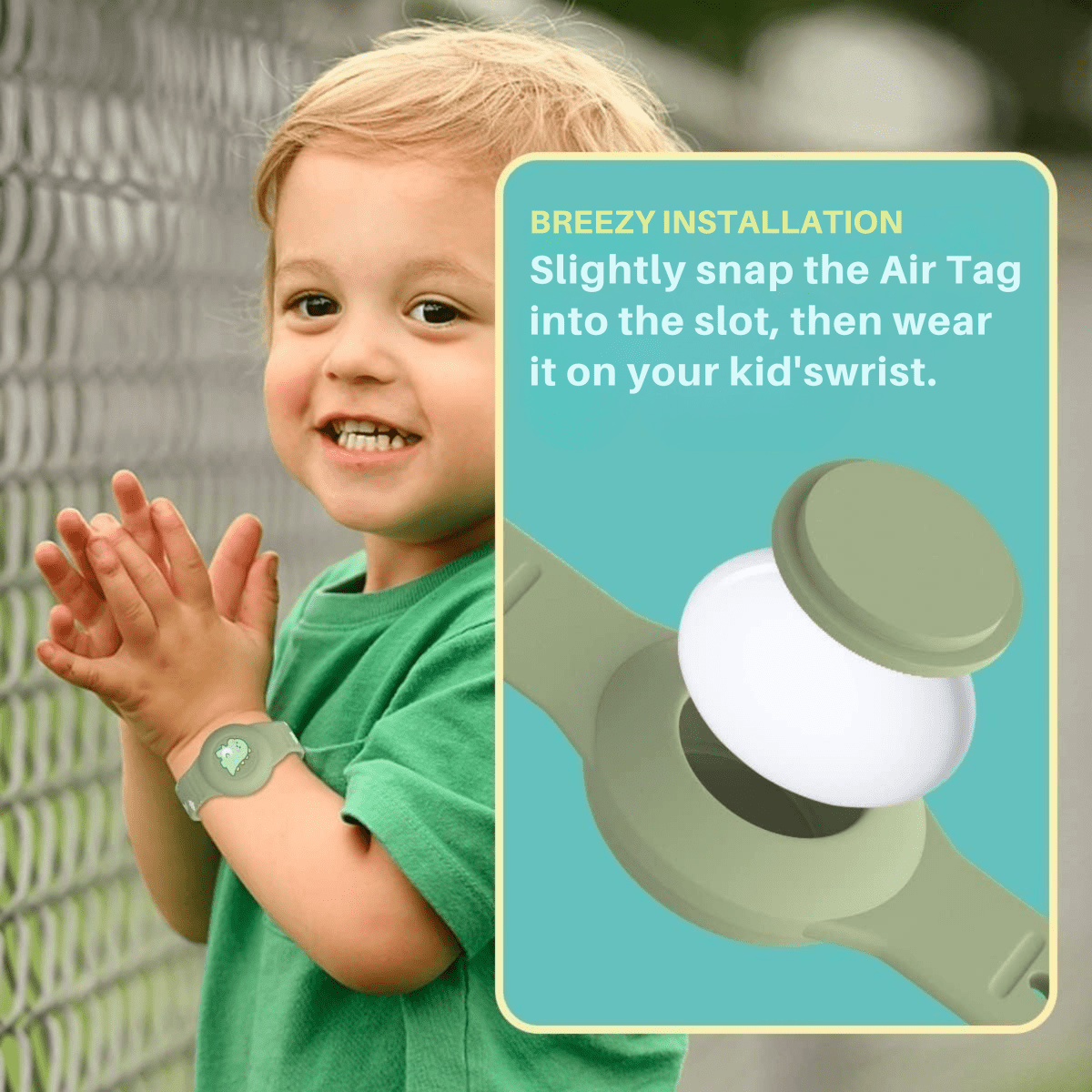 SAFESNUG – Kids’ Airtag Bracelet with Fun Dino Design 1