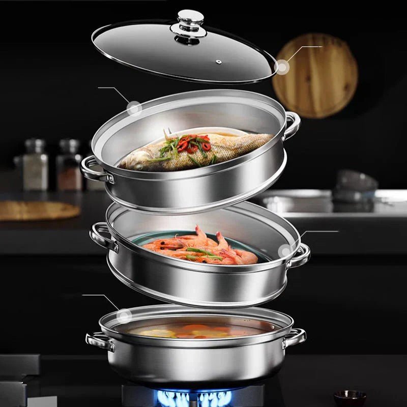 STEAMPRO – 3-Tier Stainless Steel Steamer with Clear Glass Lid 1