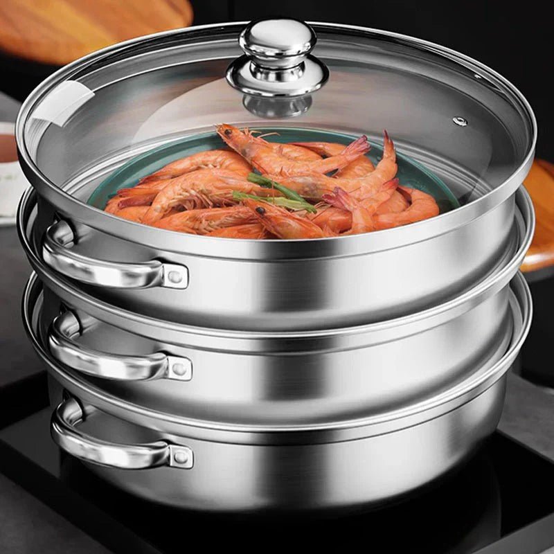 STEAMPRO – 3-Tier Stainless Steel Steamer with Clear Glass Lid 3