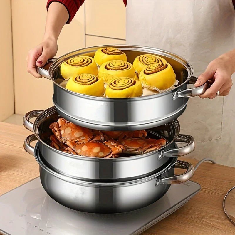 STEAMPRO – 3-Tier Stainless Steel Steamer with Clear Glass Lid 6