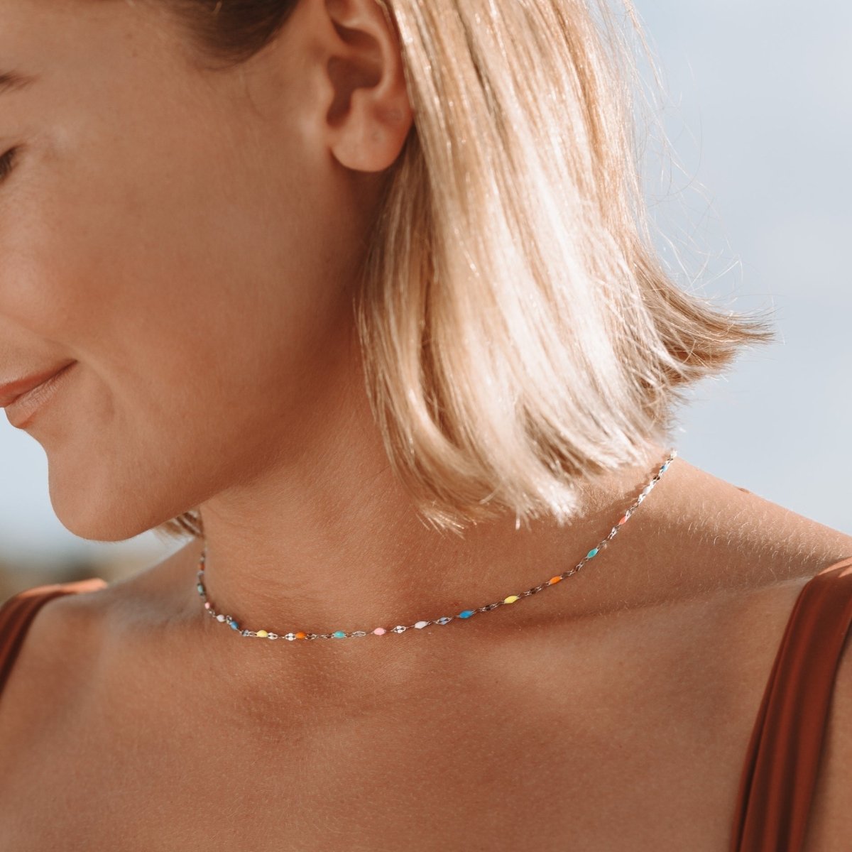 Selina Rainbow Choker Necklace - Hand-Painted, Waterproof, Durable Design 4