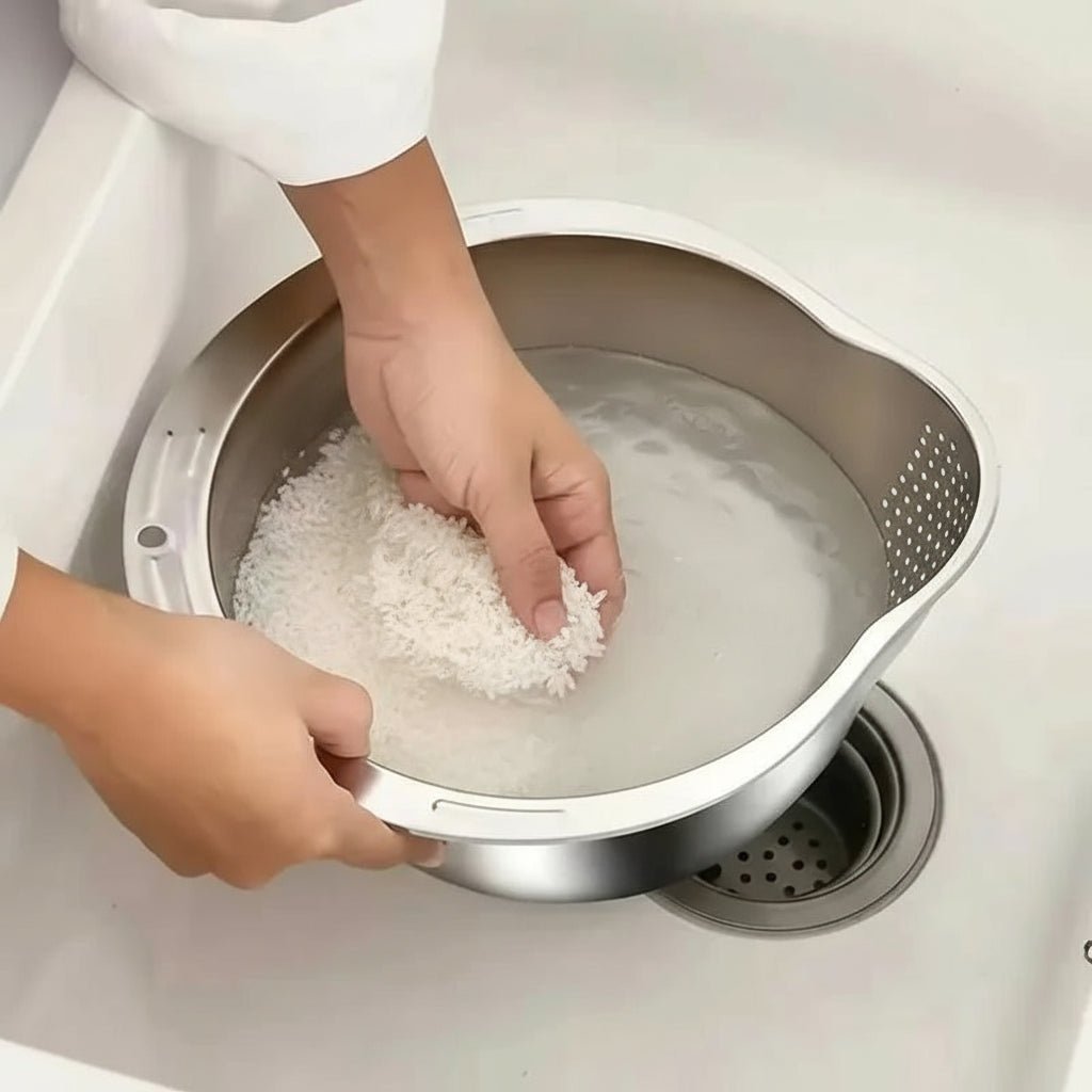 Stainless Steel Rice Washer & Strainer Bowl - Durable, Multi-Functional Kitchen Tool 1