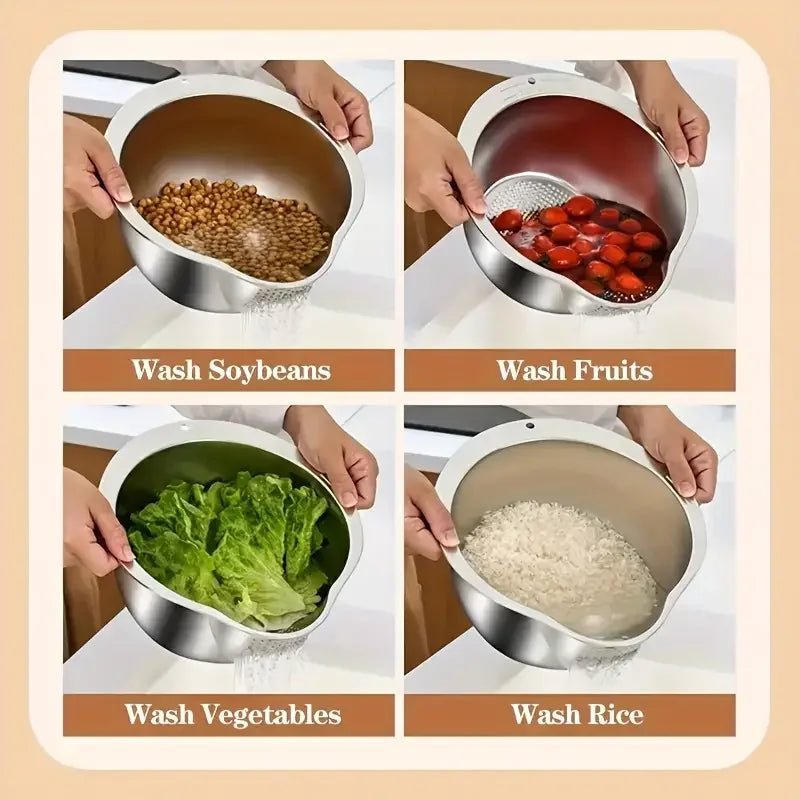 Stainless Steel Rice Washer & Strainer Bowl - Durable, Multi-Functional Kitchen Tool 4