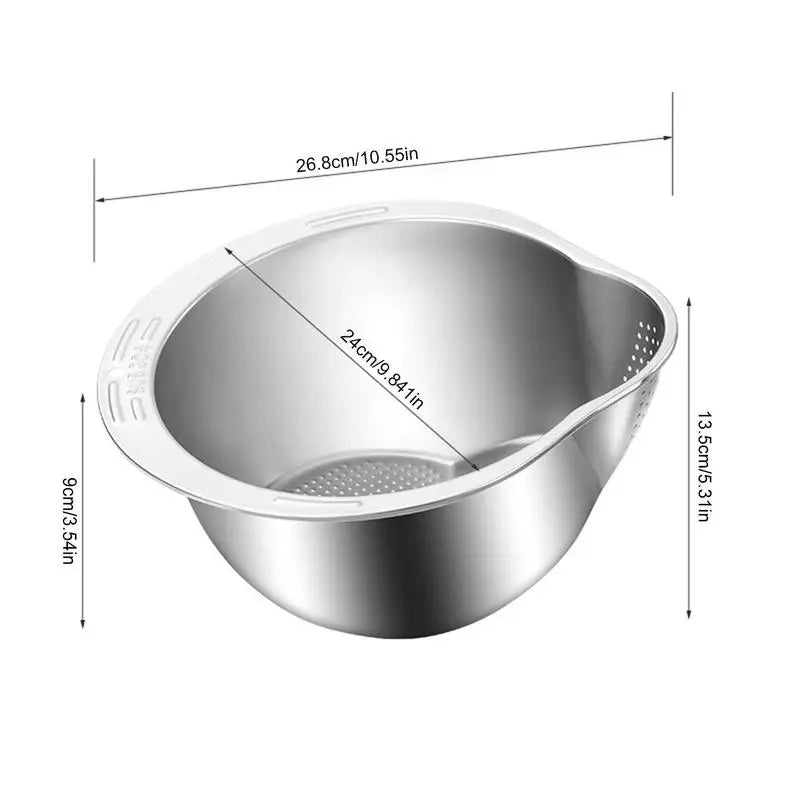 Stainless Steel Rice Washer & Strainer Bowl - Durable, Multi-Functional Kitchen Tool 5