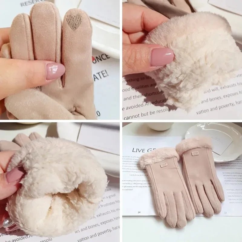 Stylish Winter Gloves for Women - Thick Plush Suede Touchscreen Mittens 4