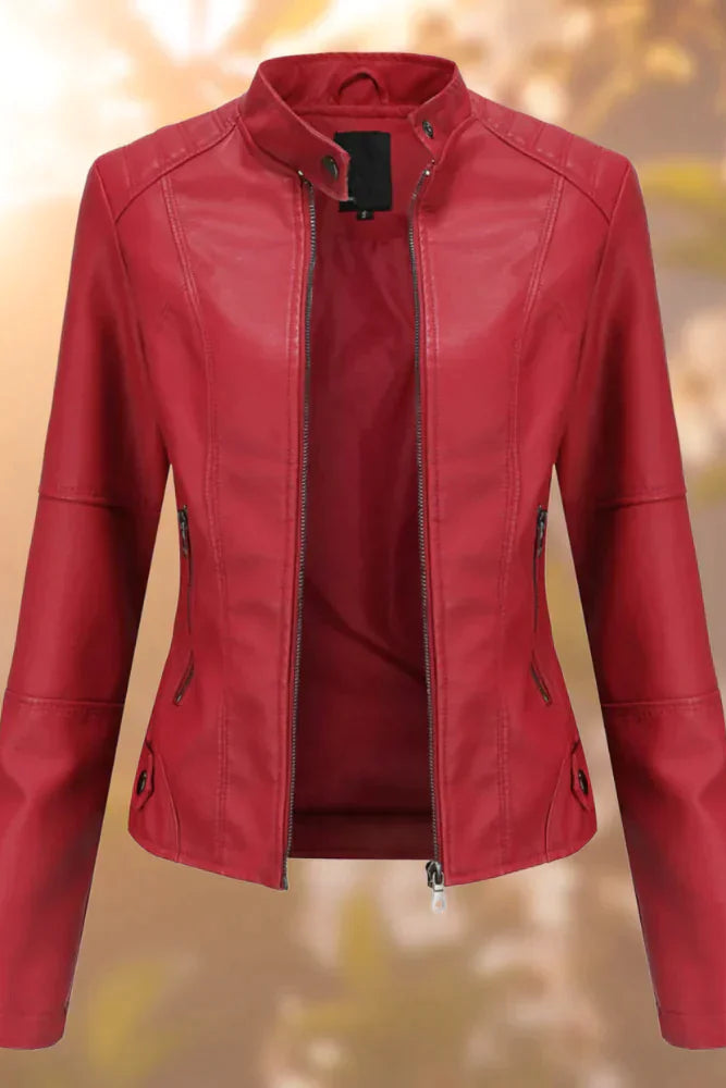 Stylish Women’s Leather Jacket with Structured Fit and Full Zip Closure 4