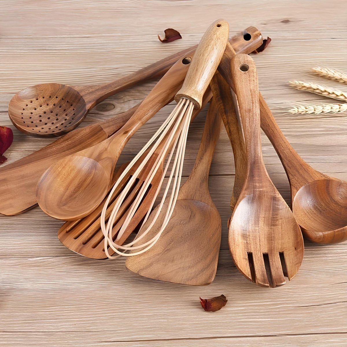 TeakStyle Kitchen Utensil Set | 11-Piece Natural Teak Wood | Non-Scratch Cooking Tools | Eco-Friendly Kitchen Accessories 2