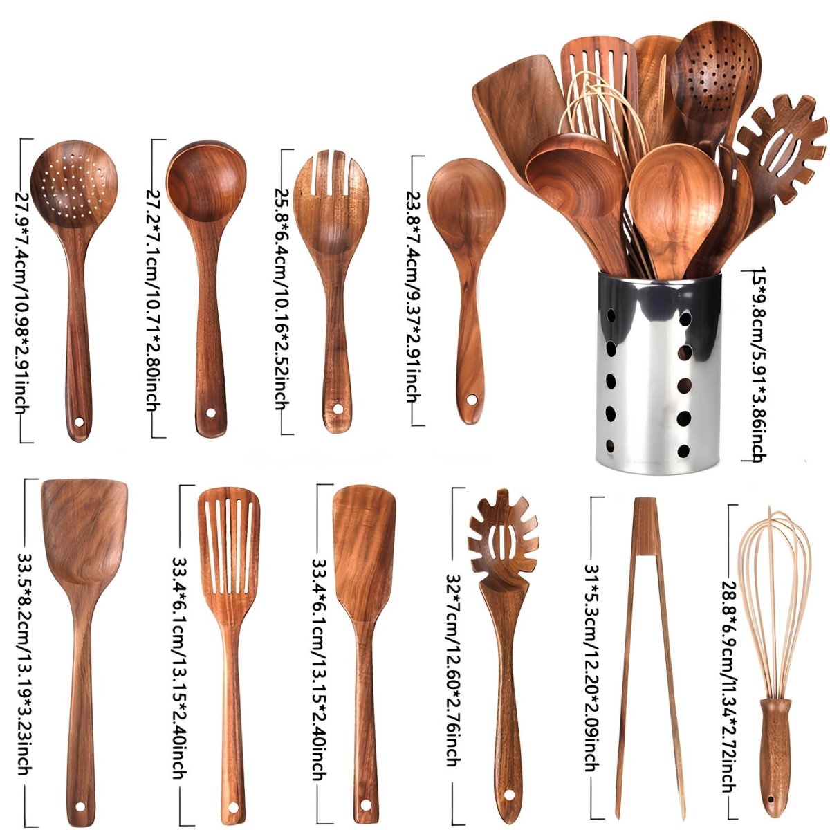 TeakStyle Kitchen Utensil Set | 11-Piece Natural Teak Wood | Non-Scratch Cooking Tools | Eco-Friendly Kitchen Accessories 3