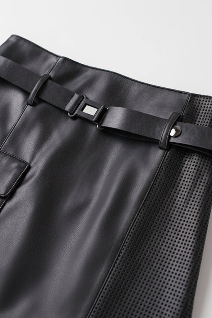 Vella - High-Waisted Sheepskin Leather Skirt with Asymmetrical Design & Pockets 6